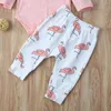 Kläderuppsättningar 2024 Brand Spädbarnsbeständare Born Baby Girls Romper Long Sleeve Tops Flamingo Pants pannband 3 st. Kläderuppsättningar 0-18m