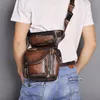 Verkliga äkta läder män design vintage menger axel sling väska multifunkti fanny midje bälte pack droppben väska påse 3109 m6lv#