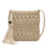 Sacs à bandoulière tissés simples avec cordon de serrage pour femmes, sacs à main décontractés faits à la main pour la plage d'été, Vintage carrés dames tricotés à pompon solide
