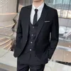 Boutique Solid Color Mens Casual Office Business Suit Three and Two Piece Set Bruom Wedding Dress Blazer Waistcoat Trousers 240326