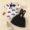 Clothing Sets Born Baby Boys 2 Piece Short Summer Clothes Outfits Sleeve Truck Bodysuit And Suspender Shorts Set