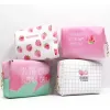 pu Waterproof Cosmetic Bag Large Capacity Portable Toiletry Bag Travel Storage Bag Makeup Pouch Creative Pink Strawberry Series k68I#