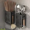 Kitchen Storage Plastic Drain Chopsticks Basket Black Anti-mold Cutlery Holder With Drip Tray Efficient Drainage Cage