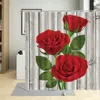 Zasłony prysznicowe wzór drzwi ziarna drewna romantyczne romantyczne kurtynę kwiatów poliestrowych wodoodporne wodoodporne wanna wystrój domu z haczykami