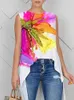 T-shirt da donna Modigirl Estate High-Low Stampa floreale allentata T-shirt girocollo Camicette Top senza maniche casual Gilet per donna