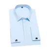 Camisa masculina clássica com punhos franceses, vestido sólido, carcela coberta, formal, padrão de negócios, manga longa, trabalho de escritório, camisas brancas 240322