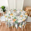 Table Cloth Pink Yellow Floral Round Tablecloth 60 Inch Abstract Flower Green Leaves Washable Wrinkle Stain-Resistant Cover