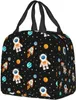 Raum Astraaut Lunchtasche für Kinder Jungen Mädchen Schwarze Planeten Universum isolierter kühlerer Lunchbox für Schularbeit Picknick Strand 47e4#