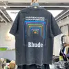 Heren T-shirts Heren Dames Vintage Zware Stof RHUDE BOX PERSPECTIEF Tee Iets losse tops Veelkleurig logo Mooi gewassen 3391