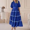 Robes de soirée Robe Maxi à revers Robe d'été élégante pour femmes avec manches bouffantes Volants à plusieurs niveaux Silhouette fluide pour toute occasion