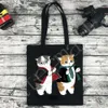 90s Y2K Classic Vintage Shoulder Handbag Female Bolsa Compra Women Cat Black Cott Canvas Shopper Bag Girl Harajuku 68QG#