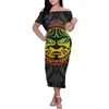 Partykleider Samoa Kleid Lässige Frauen Sommer Polynesian Tribe Tattoos Drucken Schulterfrei Hochzeit Sexy Bodycon Lang