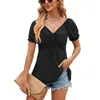 Women's T Shirts Women Short Sleeve Shirt Tops For Summer Solid Pleated Lace Up Hollow Out