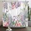 Shower Curtains Boho Luxurious Floral Curtain Butterfly Waterproof Polyester Bathtub Screen Bathroom Textured Machine Washable