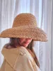 01904-HH7330 dropping Handmade raffia weaving Hepburn Lampshade shape lady flat bucket hat Outdoor women holiday beach cap 240325