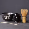 Teaware Sets LUWU 4pcs/set Traditional Matcha Giftset Bamboo Whisk Scoop Ceremic Bowl Holder Japanese Tea