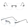 Zonnebril Mode Koreaans Randloos Frame Vrouwelijke Anti Blauw Licht PC Vierkante Bril Brillen Legering