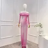 Casual Dresses Pink Gradient Diamonds Long 2024 Spring Summer Arrival Sequins Chest Wrapping Women One-piece