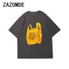 Men's T Shirts ZAZOMDE Man 260G Tee Funny Garbage Bag Print Goth High Street Cool Loose Fashion Women Clothes Punk Tops Personality T-shirt