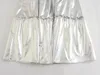 Silberfarbener, metallischer, plissierter, fließender Aline-Röcke High Street Damen-Midirock mit elastischer Taille und Kuchen für Party 240323