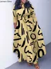 Casual Dresses Lemon Gina 2024 Fashion Printed Women Long Sleeve O-neck With Sashes Big Swing Maxi Street Chic Sexy Party Dress