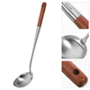 Juegos de vajilla con cuchara de accesorios wok acero inoxidable con mango de madera cucharas de cocina de metal para porción de madera