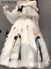 Robes décontractées Industrie lourde française Lolita taille serrée fête maxi robe femme douce épaule blanche princesse longue