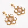 Boucles d'oreilles pendantes G-G, perles d'eau douce baroques blanches, pierre de soleil plaquée or, Champagne CZ, fleur Vintage