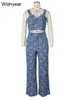 Sexy spaghettibandjes crop tops en wijde pijpen broek denim tweedelige set dames verjaardag nachtclub bloemen jacquard jeanspakken 240329