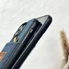 Designer Stylish Phone Cases Luxury Denim Blue Cellphone Cover Fall för iPhone 12 13 14 15 Pro Max med korthållare spegel