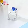 Cluster Rings Top Grade Big Round Noble Blue Cubic Zirconia Filled Genuine 925 Sterling Silver Band For Women Girls Wedding Party