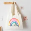 persalised Rainbow with Name Shouder Bag Custom Canvas Bags Harajuku Handbag Women ShopTote Travel Bag Best Gifts for Her E7VF#