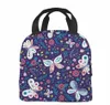 Roxo borboleta almoço saco mulheres meninas pequeno isolado reutilizável cooler tote bento box mochila portátil à prova de vazamento sacos de almoço 39O2 #