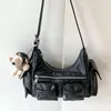 Drawstring kadınlar retro omuz çantası büyük kapasiteli deri tote çanta çok yönlü üst sap crossbody hobo kız şık çanta