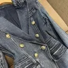 Spring Fashion Denim Jacket för kvinnor DoubleBreasted Button Slim Blue Jean Motorcykel Biker Zipper Blazers Coats Mujer 240319