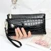 PU Couro Mulheres Carteiras Fallow LG Senhoras Duplo Zíper Carteira Clutch Bag Design Red Purse Crocodile Bolsas N40I #