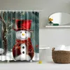 Rideaux de douche Rideau de Noël Tissu Bonhomme de neige Joyeux Tissu Décor de salle de bain Ensemble avec crochets pour la maison Noël