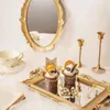 Figurines décoratives nordiques légères de luxe Ins, plateau de rangement en or créatif moderne carré en verre miroir assiette à gâteau rétro Po accessoires