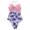 Women's Swimwear Printed Beach Stitching Gathered Hollow Backless Sexy Swimsuit Swim Bras For Under Swimsuits