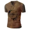 2023 Summer Trendy New Men's Standing Neck Fashion Slim Fit T-shirt Personalized Map Print Short Sleeve Polo