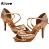 Chaussures de danse strass salle de bal sandales de Salsa latine femmes fête mariage doux daim semelle peau Satin plusieurs hauteur de talon ALS053