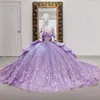 Lilac Shiny Ball Gown Quinceanera Dresses Off The Shouler Appliques Lace Flower Beaded Tull Party Gowns Vestidos 15 XV Anos