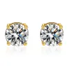 Boucles d'oreilles rondes en moissanite antiallergique en argent sterling S925 plaqué or jaune 0,5 ct 1 ct 2 ct avec vis, joli cadeau pour hommes et femmes