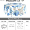 Borddukblå blommafjäril Floral rund TABLEDLED 60 tum Bord Täck Polyesterfläck och rynkebeständigt bordsduk för matsal Y240401