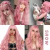 Wigs Synthetic wig Long Mix Pink Womens Wigs With Bangs Heat Resistant Kinky Curly Orange Gold Wigs for Women African American