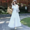 Casual Dresses Spring/Summer Chiffon Beach Long Dress Women Boho Sleeved Belt Purple White Party Fashion Solid Holiday Maxi