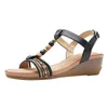 Sandali Scarpe Donna Tendenza Piatte Donne Eleganti Estate Romane Grandi Retro Suola da Montagna con Perline