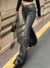 Kadınlar Flare Streç bıyık kot pantolon sıska çan alt yüksek bel gri denim pantolon bayan klasik y2k punk uzun pantolon 240319