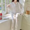 Women's Sleepwear Long Sleeve Trousers Sweet Cute Pajama Set Spring Autumn Lapel Cardigan Thin Cartoon Homewear Suit 2024