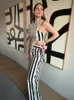 Sexy Asymmetrical Printed Pants Suit Elegant Single Shoulder Full Sleeved Long Top Set Spring Lady Fashion Streetwear outfits 240321